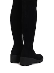 Linzi Black Kortina Brown Suede High Leg Boots With Wedged Heel - Image 4 of 5