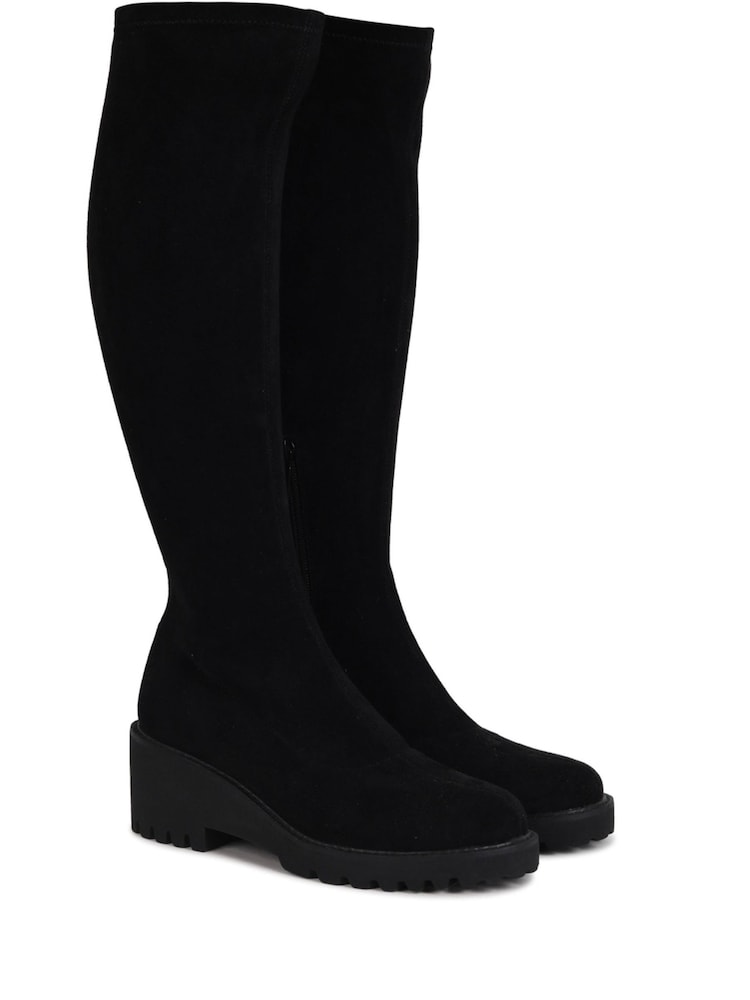Linzi Black Kortina Brown Suede High Leg Boots With Wedged Heel - Image 5 of 5