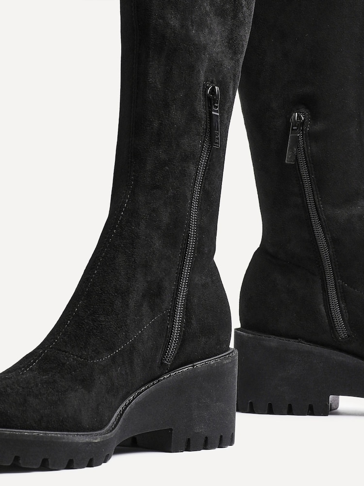 Linzi Black Kortina Brown Suede High Leg Boots With Wedged Heel - Image 6 of 6 Linzi Black Kortina Brown Suede High Leg Boots With Wedged Heel - Image 6 of 6
