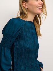 Cream Blue Henva Long Sleeve Smock Blouse - Image 3 of 5