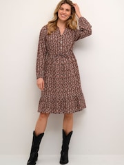 Cream Orange Tiah Knee Length Long Sleeve Dress - Image 1 of 5