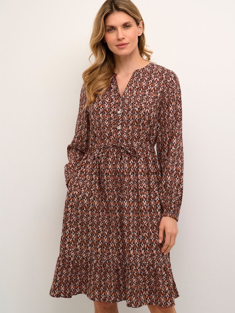 Cream Orange Tiah Knee Length Long Sleeve Dress - Image 2 of 5 Cream Orange Tiah Knee Length Long Sleeve Dress - Image 2 of 5