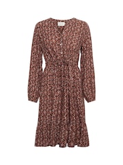 Cream Orange Tiah Knee Length Long Sleeve Dress - Image 4 of 5