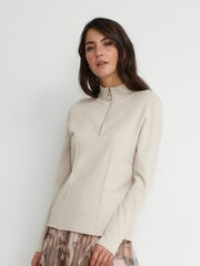 Cream Dela High Neck Zip Pullover Jumper - Image 1 of 6