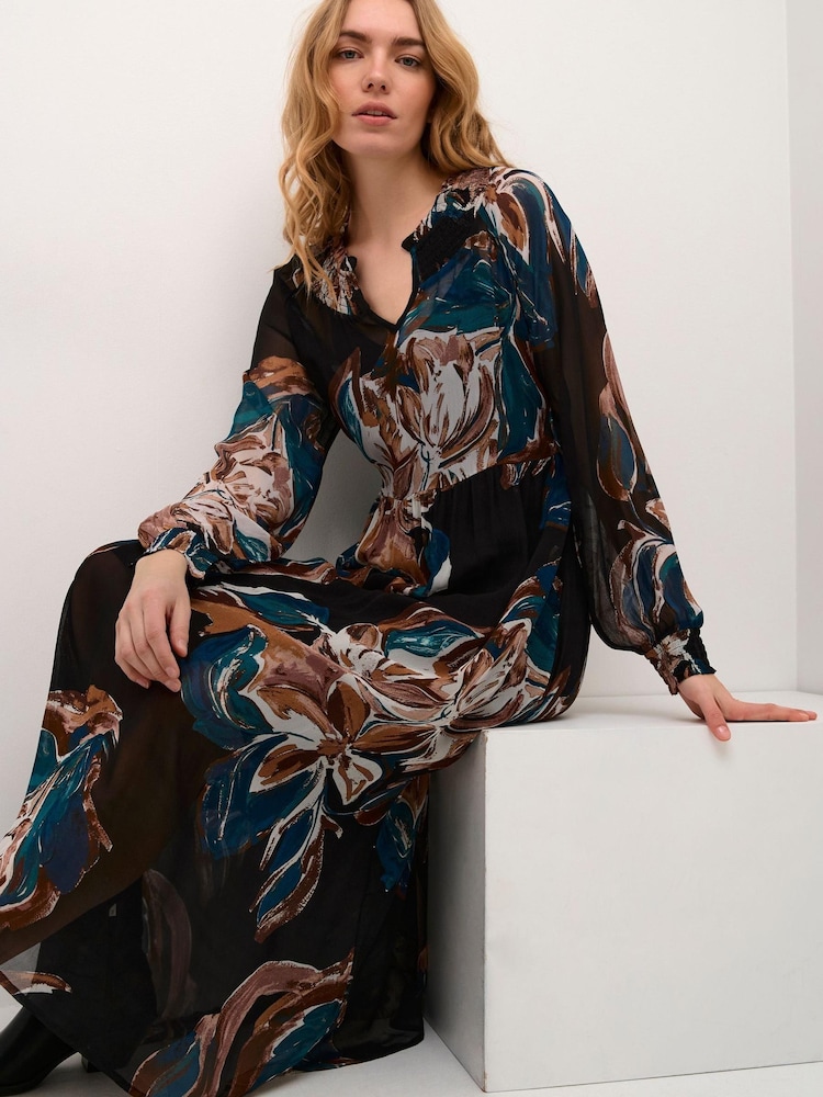 Cream Jasmina Long Sleeve Maxi Black Dress - Image 1 of 4