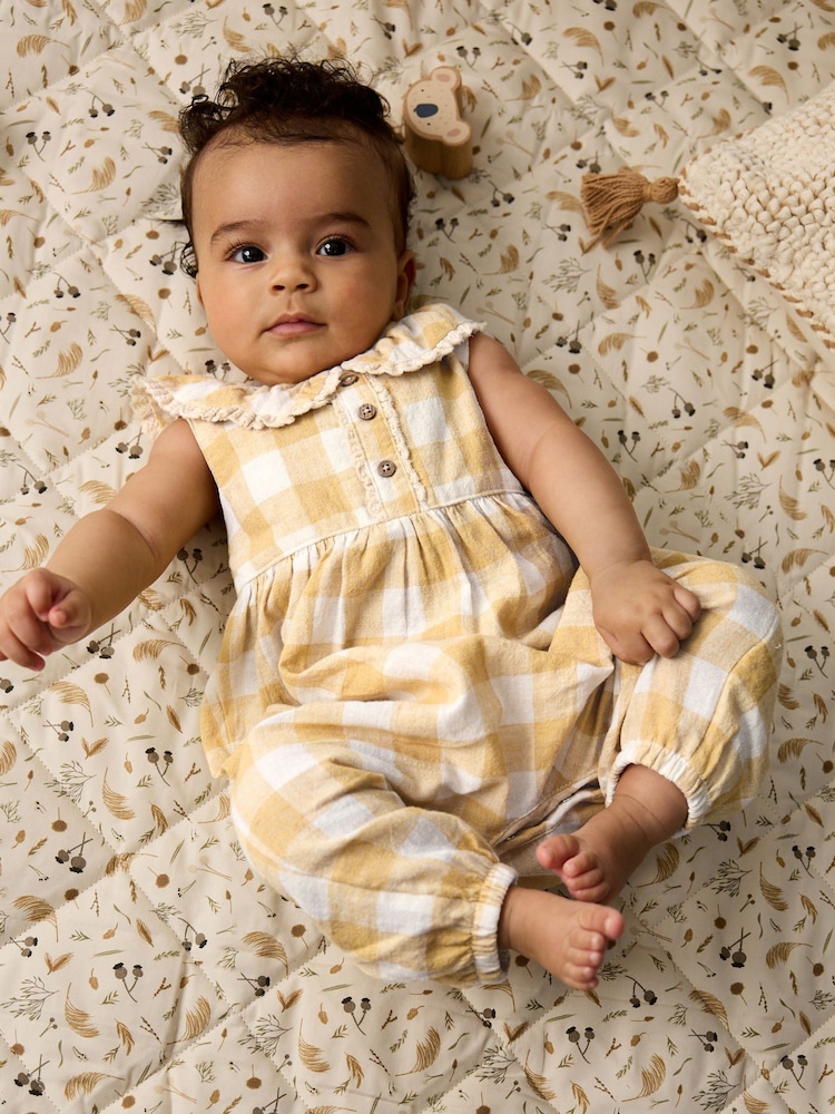 Ochre Yellow Gingham Collared Baby Woven Jumpsuit (0mths-2yrs) - Image 1 of 1