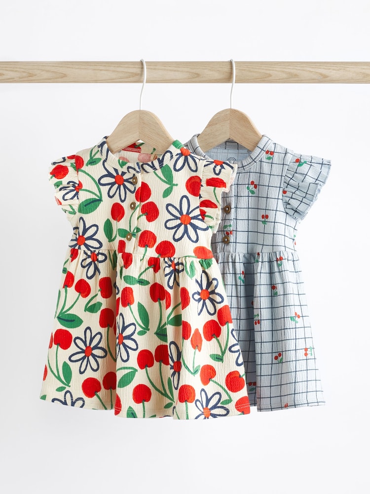Red/Blue Cherry Floral Baby Jersey Dress 2 Pack (0mths-3yrs) - Image 1 of 10