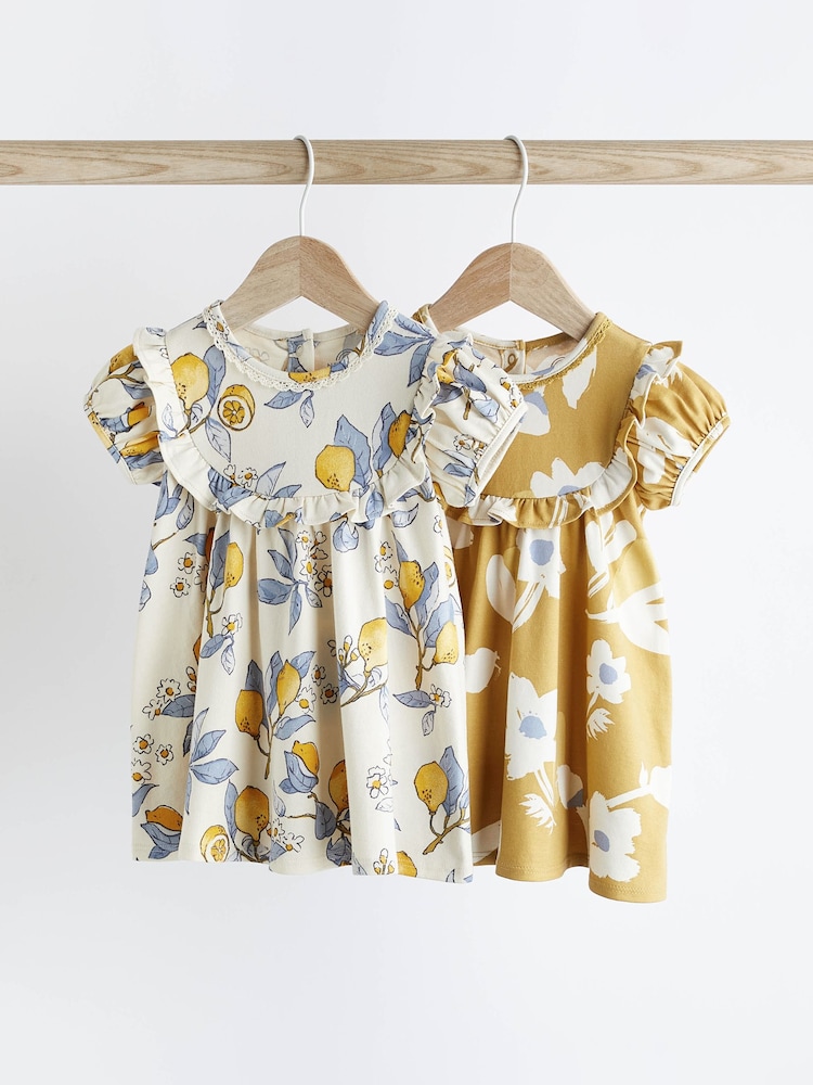 Blue/Yellow Print Baby Jersey Dress 2 Pack (0mths-3yrs) - Image 1 of 9