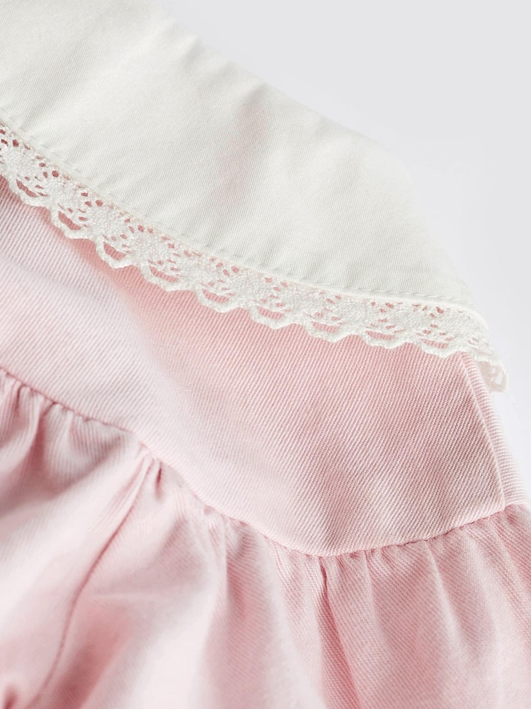Pink 2 Piece Embroidered Baby Dress and Tights Set (0mths-2yrs) - Image 7 of 8
