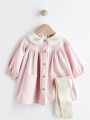Pink 2 Piece Embroidered Baby Dress and Tights Set (0mths-2yrs) - Image 3 of 8