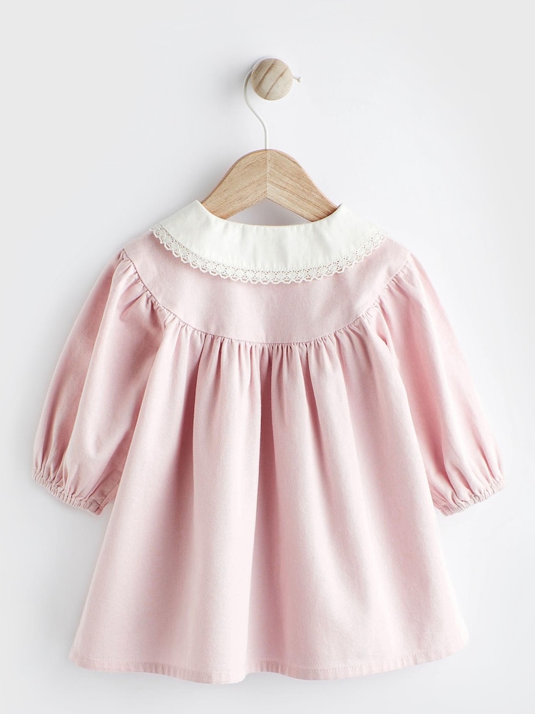 Pink 2 Piece Embroidered Baby Dress and Tights Set (0mths-2yrs) - Image 4 of 8