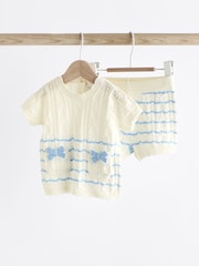 White/Blue Stripe Baby Knitted Top and Shorts Set (0mths-2yrs) - Image 1 of 11