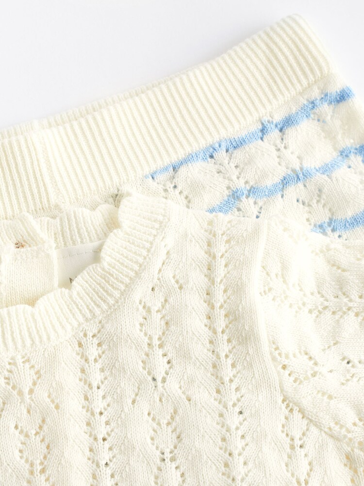 White/Blue Stripe Baby Knitted Top and Shorts Set (0mths-2yrs) - Image 11 of 11