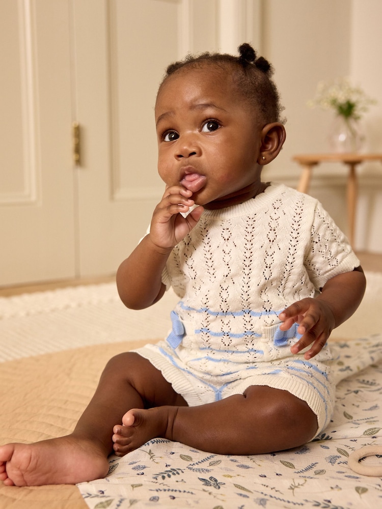 White/Blue Stripe Baby Knitted Top and Shorts Set (0mths-2yrs) - Image 2 of 11