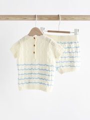 White/Blue Stripe Baby Knitted Top and Shorts Set (0mths-2yrs) - Image 6 of 11