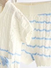 White/Blue Stripe Baby Knitted Top and Shorts Set (0mths-2yrs) - Image 9 of 11