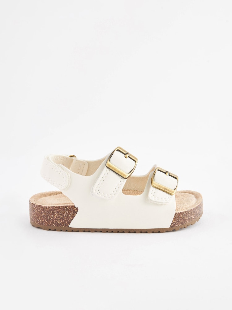 White Corkbed Two Strap Sandals - Image 3 of 6