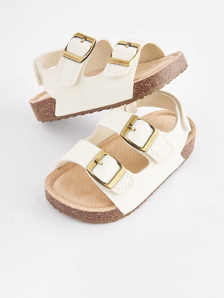 White Corkbed Two Strap Sandals - Image 4 of 6