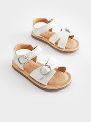White Standard Fit (F) Leather Buckle Sandals - Image 1 of 5