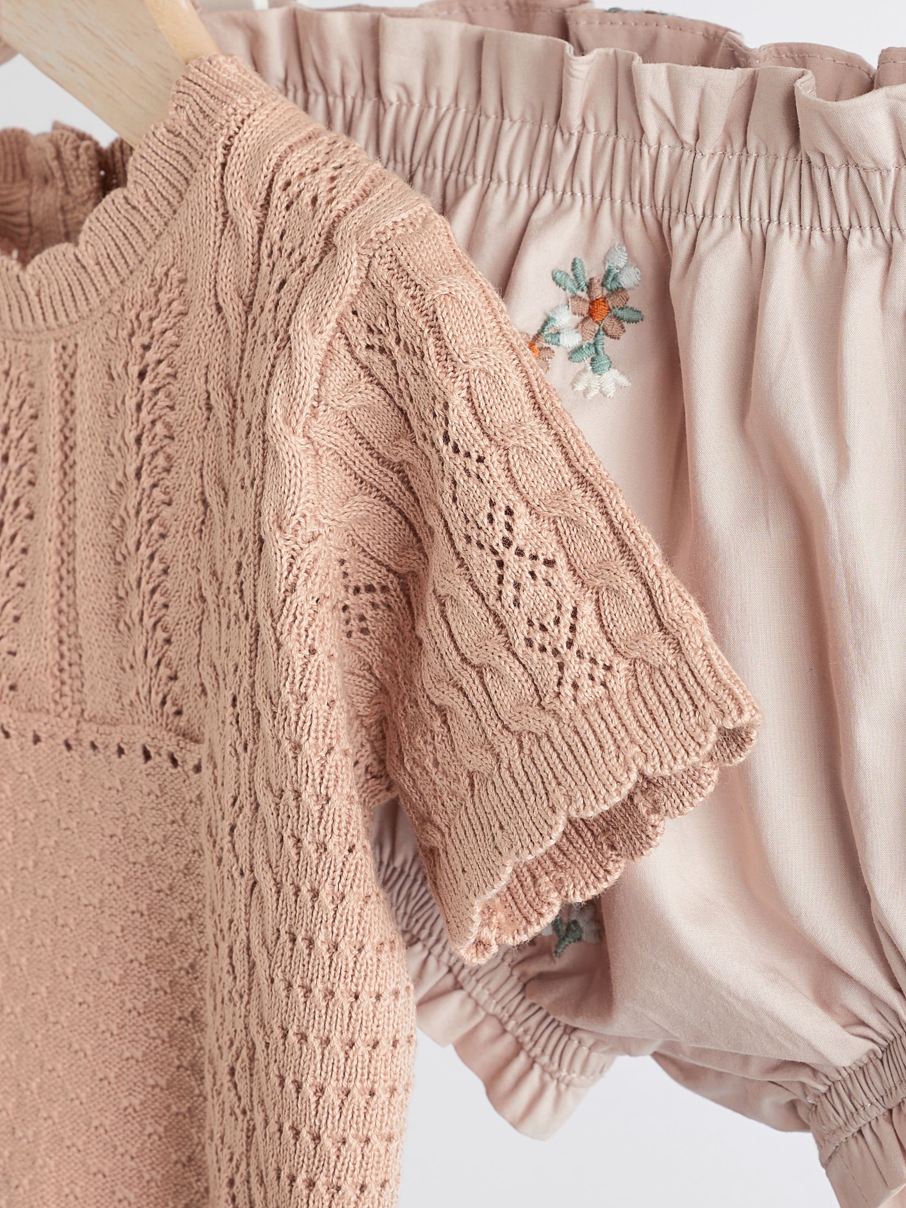 Buy Rust Brown/Pink Baby Knitted Top and Woven Shorts Set