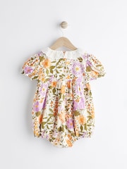 Orange/ Purple Floral Baby Collared Bloomer Romper (0mths-2yrs) - Image 4 of 8