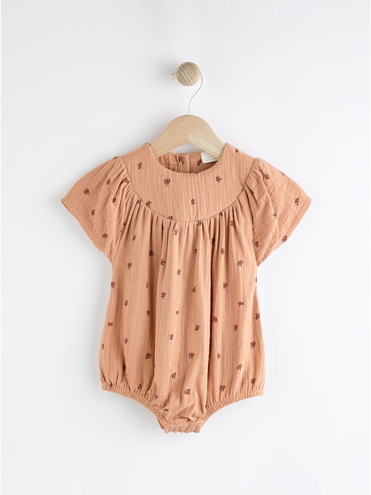Brown Embroidered Flowers Baby Bloomer Romper (0mths-3yrs) - Image 1 of 9 Brown Embroidered Flowers Baby Bloomer Romper (0mths-3yrs) - Image 1 of 9