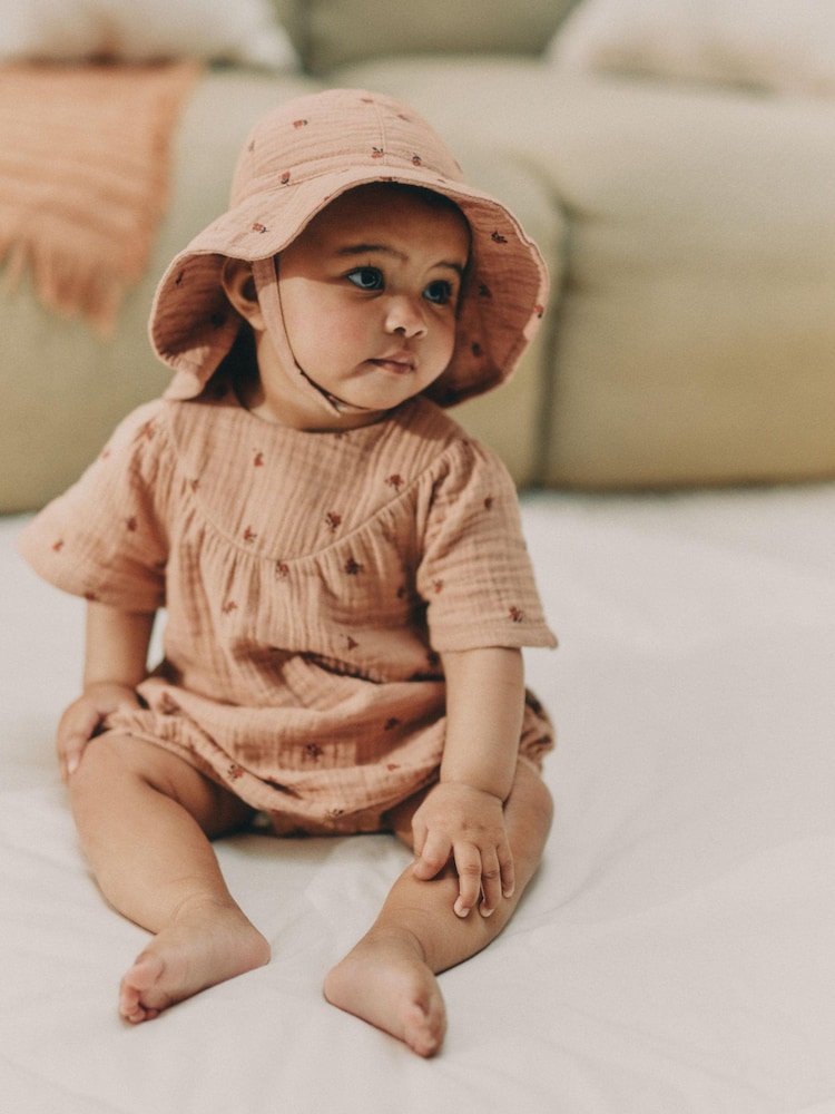 Brown Embroidered Flowers Baby Bloomer Romper (0mths-3yrs) - Image 2 of 9 Brown Embroidered Flowers Baby Bloomer Romper (0mths-3yrs) - Image 2 of 9
