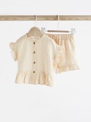Beige 2 Piece Baby Short Sleeve Peplum Top & Shorts Set (0mths-3yrs) - Image 1 of 15