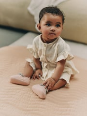 Beige 2 Piece Baby Short Sleeve Peplum Top & Shorts Set (0mths-3yrs) - Image 12 of 15