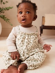 Tan Brown/Cream Leopard Print 100% Cotton Bodysuit & Baby Dungarees Set (0mths-3yrs) - Image 1 of 11