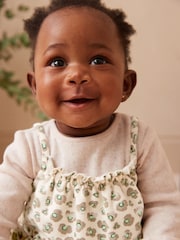 Tan Brown/Cream Leopard Print 100% Cotton Bodysuit & Baby Dungarees Set (0mths-3yrs) - Image 2 of 11