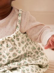 Tan Brown/Cream Leopard Print 100% Cotton Bodysuit & Baby Dungarees Set (0mths-3yrs) - Image 3 of 11