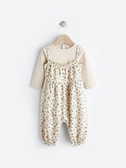 Tan Brown/Cream Leopard Print 100% Cotton Bodysuit & Baby Dungarees Set (0mths-3yrs) - Image 4 of 11