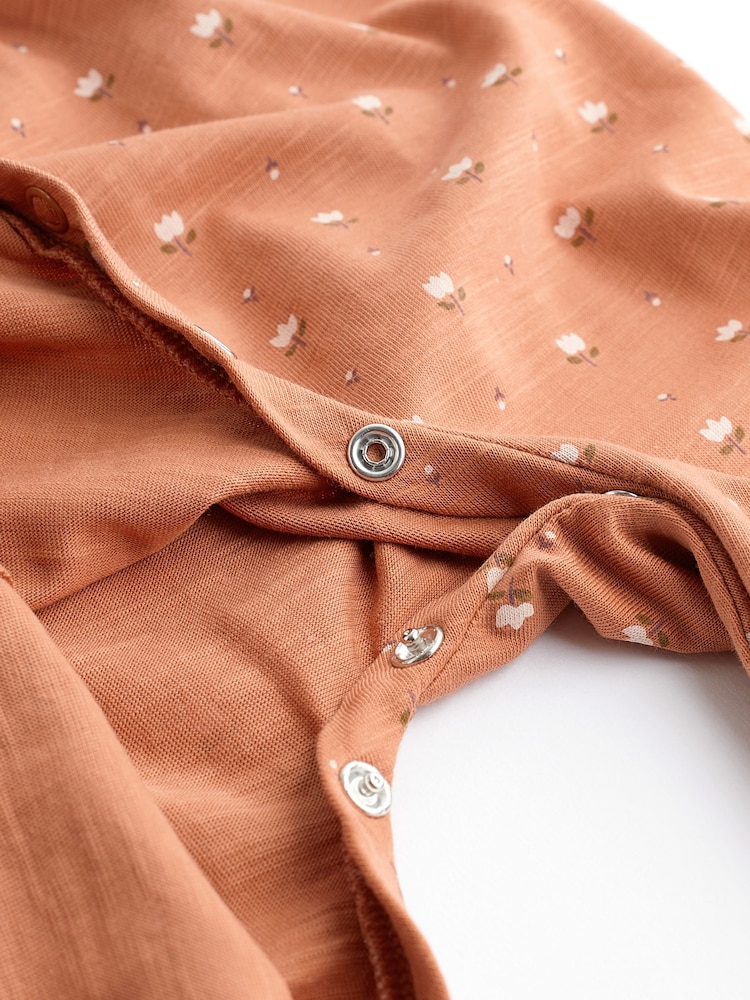 Rust Brown Floral Baby Short Sleeve Wide Leg Jumpsuit (0mths-3yrs) - Image 7 of 7 Rust Brown Floral Baby Short Sleeve Wide Leg Jumpsuit (0mths-3yrs) - Image 7 of 7