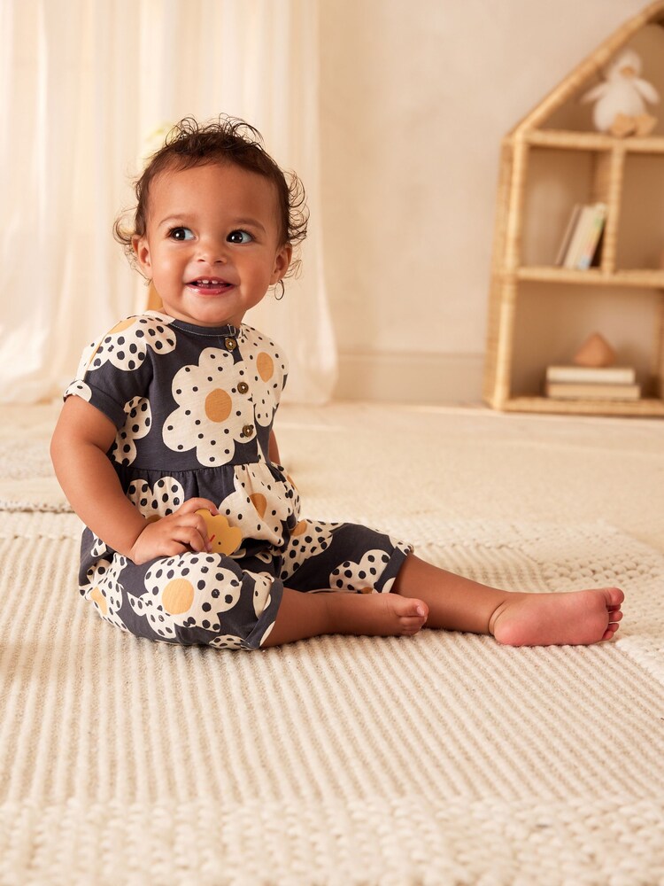 Monochromer Blumendruck - Baby Kurzärmeliger Overall mit weitem Bein (0 Monate bis 3 Jahre) - Bild 1 von 10