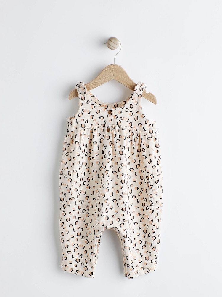 Tan Brown/ Cream Leopard Print Baby Romper (0mths-3yrs) - Image 1 of 5