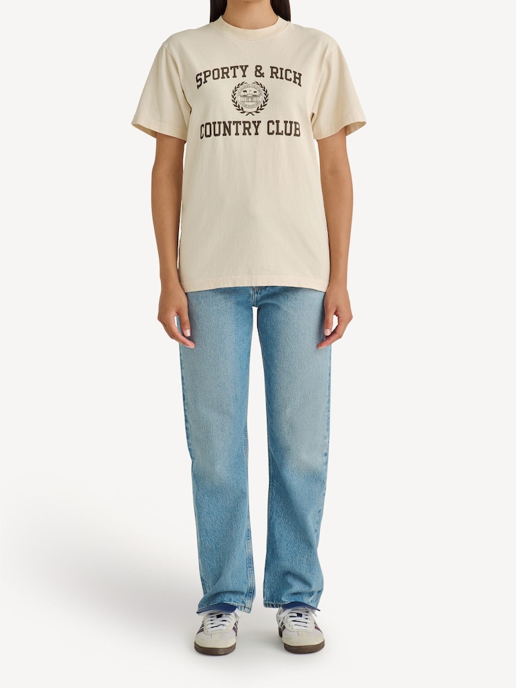 Sporty & Rich Cream Varsity Crest T-Shirt - Image 2 of 4