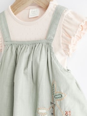 Grüne gestickte Blumen - Baby-Set aus kurzärmligem Oberteil und Latzhose (0–2 J.) - Bild 4 von 8