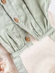 Grüne gestickte Blumen - Baby-Set aus kurzärmligem Oberteil und Latzhose (0–2 J.) - Bild 6 von 8