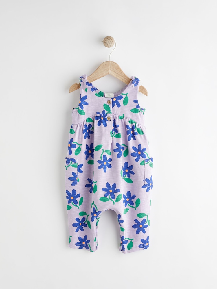 Lilac Purple Flower Print Baby Romper (0mths-3yrs) - Image 1 of 7