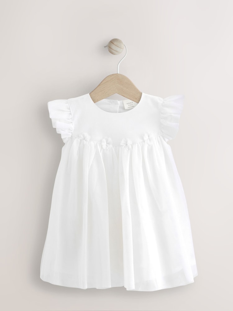 White Baby Party Frill Sleeve Dress (0mths-2yrs) - Image 1 of 5 White Baby Party Frill Sleeve Dress (0mths-2yrs) - Image 1 of 5