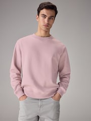 Light Pink Regular Fit Jersey Cotton Rich Crew Sweatshirt - Image 1 of 7