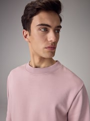 Light Pink Regular Fit Jersey Cotton Rich Crew Sweatshirt - Image 4 of 7