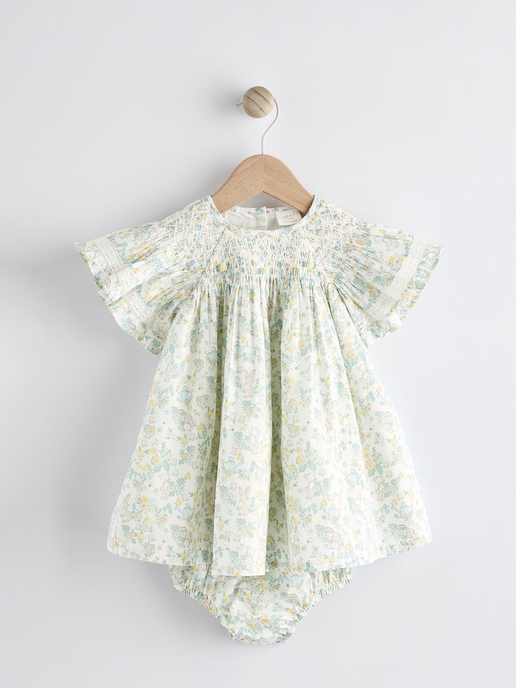 Green Ditsy Floral Woven Baby Dress And Knicker Set (0mths-2yrs) - Image 1 of 11