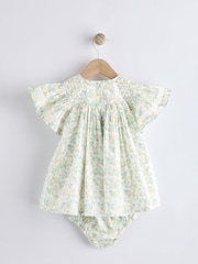 Green Ditsy Floral Woven Baby Dress And Knicker Set (0mths-2yrs) - Image 4 of 11