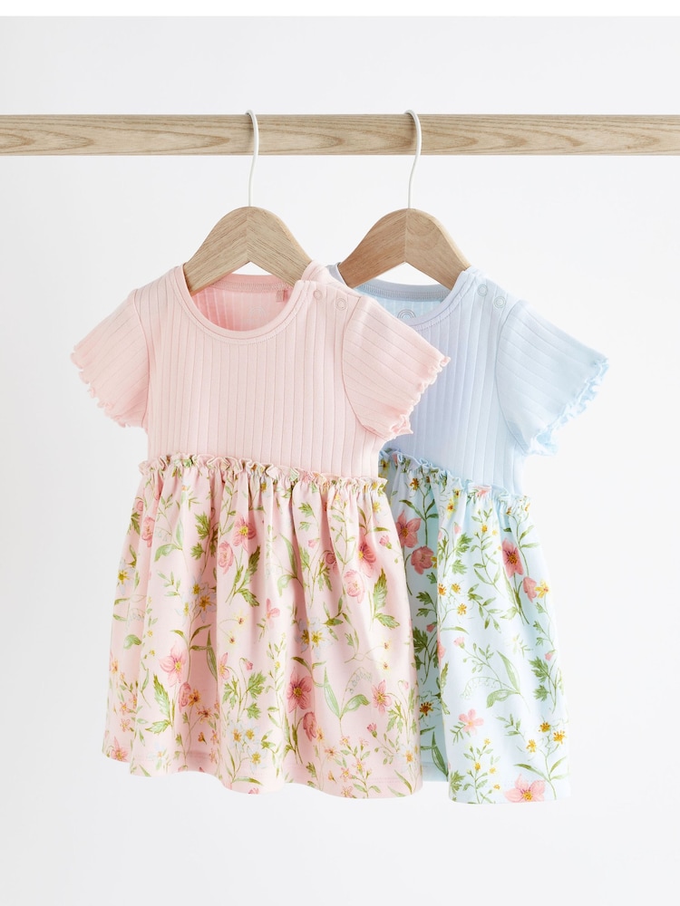 Pink & Blue Baby 100% Cotton Jersey Dress 2 Pack (0mths-2yrs) - Image 1 of 7