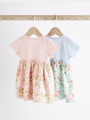 Pink & Blue Baby 100% Cotton Jersey Dress 2 Pack (0mths-2yrs) - Image 2 of 7