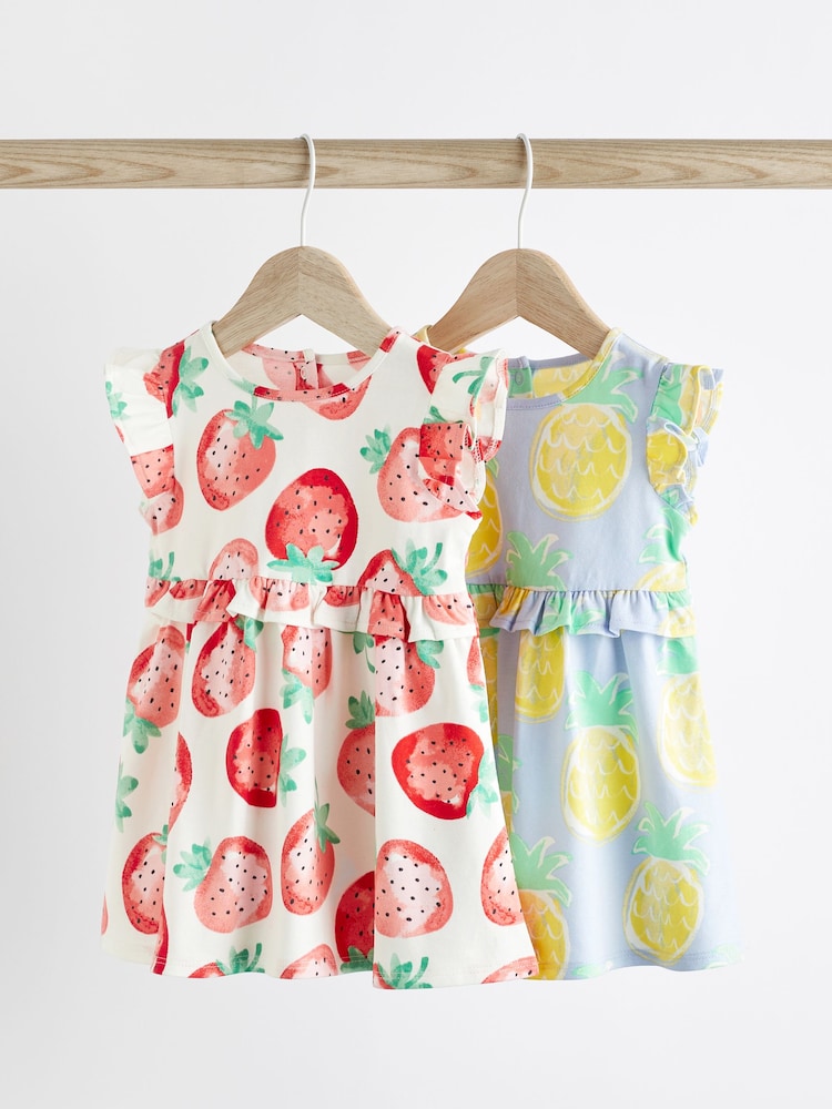 Roza/ lila s potiskom sadja - dojenček 100% Cotton Jersey obleka 2 komplet (0mths-2yrs) - Slika 1 iz 9