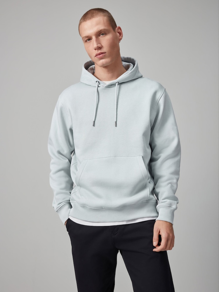 Light Blue Regular Fit Jersey Cotton Rich Overhead Hoodie - Image 1 of 8
