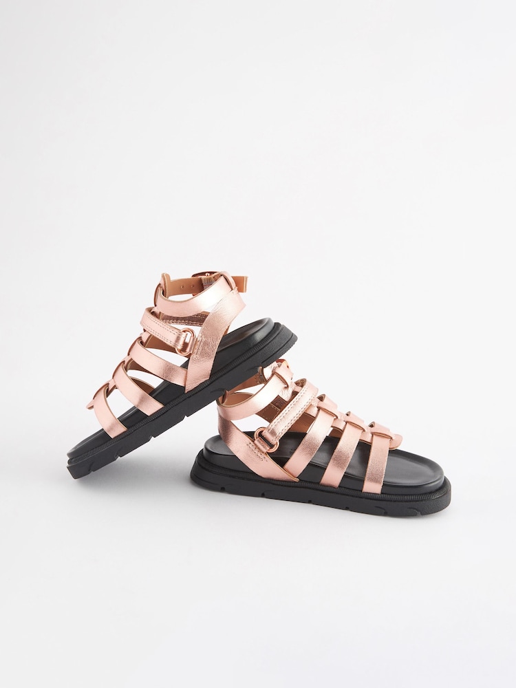 Rose Gold Leather Gladiator Sandals - Image 1 of 6